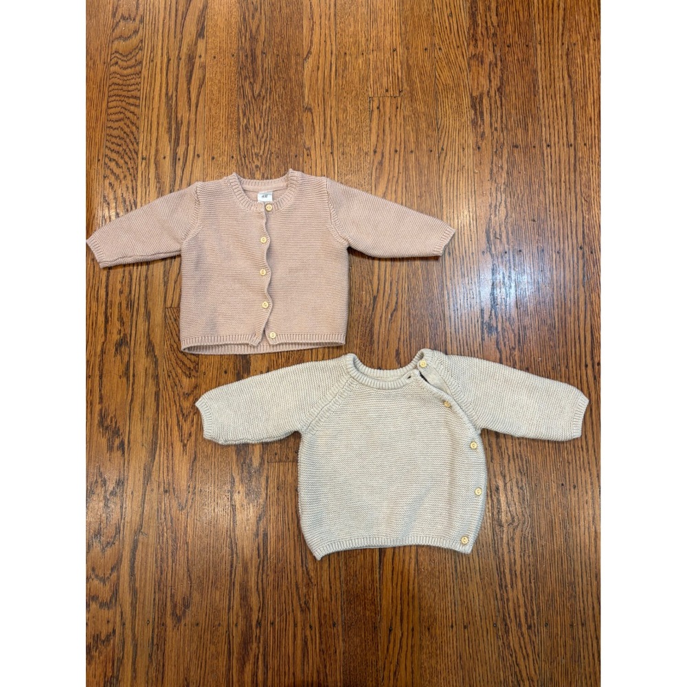 HM Baby Organic Cotton Knit Cardigan Sweater Lot Pink Cream NB 3M 2 Pack